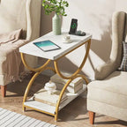 Brown Grey & Black / White & Gold 2-Tier Side Table, Modern Industrial Style, Single