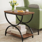 Brown Grey & Black / White & Gold 2-Tier Side Table, Modern Industrial Style, Single