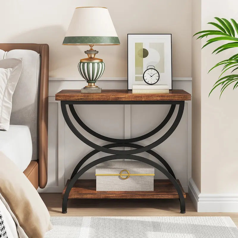 Brown Grey & Black / White & Gold 2-Tier Side Table, Modern Industrial Style, Single