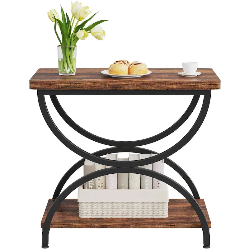 Brown Grey & Black / White & Gold 2-Tier Side Table, Modern Industrial Style, Single