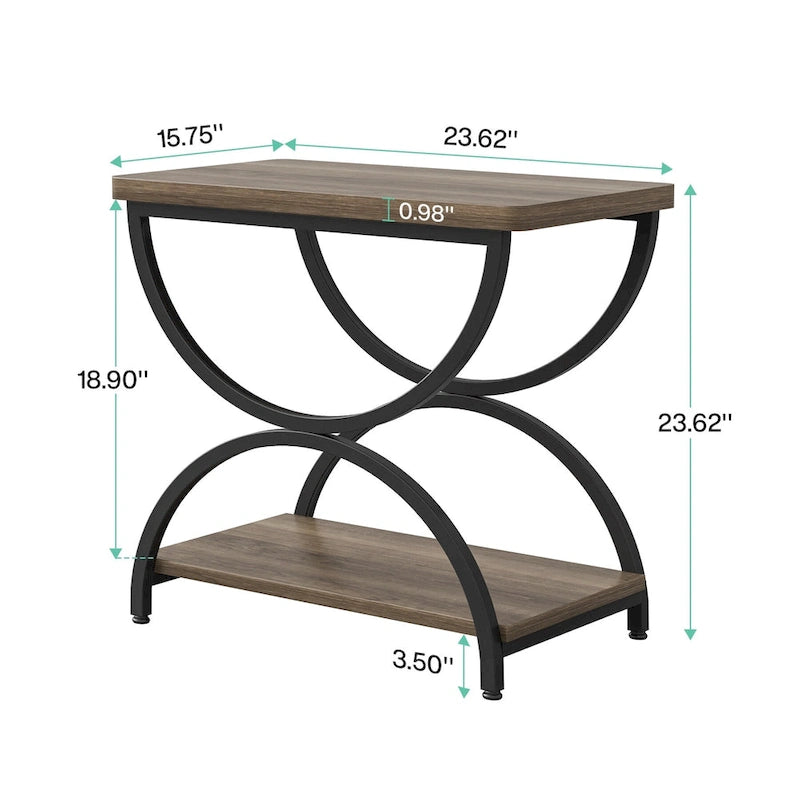Brown Grey & Black / White & Gold 2-Tier Side Table, Modern Industrial Style, Single