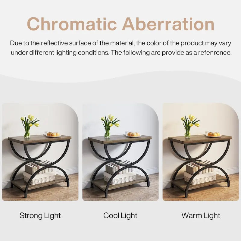 Brown Grey & Black / White & Gold 2-Tier Side Table, Modern Industrial Style, Single