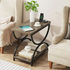 Brown Grey & Black / White & Gold 2-Tier Side Table, Modern Industrial Style, Single