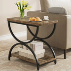 Brown Grey & Black / White & Gold 2-Tier Side Table, Modern Industrial Style, Single