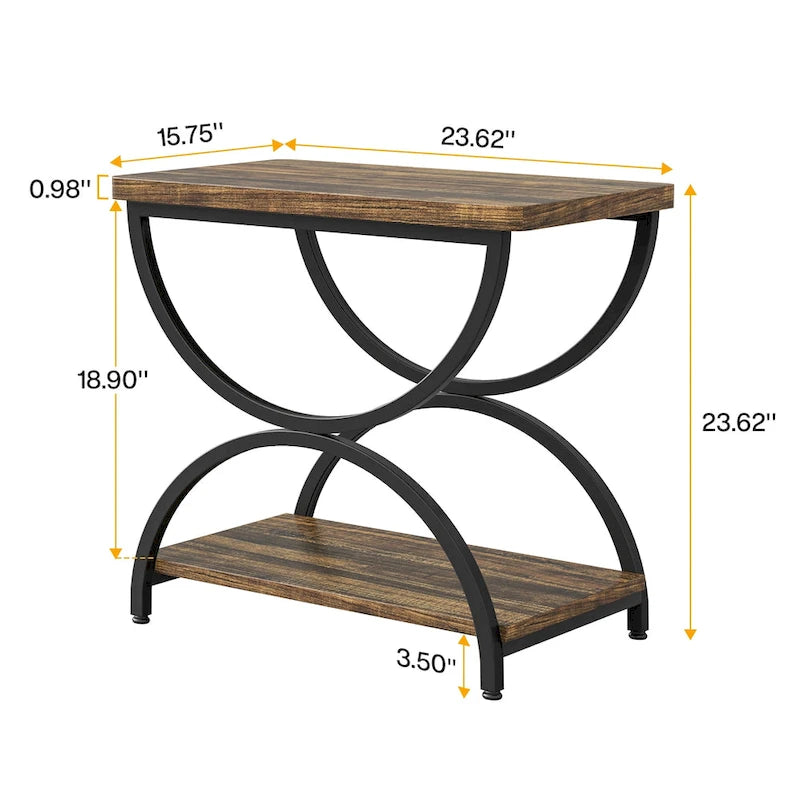 Brown Grey & Black / White & Gold 2-Tier Side Table, Modern Industrial Style, Single