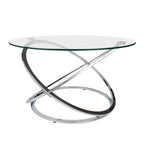 Black/Chrome Cross Base Round Glass Coffee Table, Modern Style, 1-Person Living Room