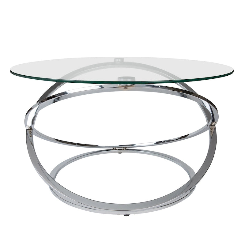 Black/Chrome Cross Base Round Glass Coffee Table, Modern Style, 1-Person Living Room