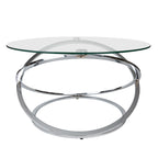 Black/Chrome Cross Base Round Glass Coffee Table, Modern Style, 1-Person Living Room