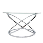 Black/Chrome Cross Base Round Glass Coffee Table, Modern Style, 1-Person Living Room
