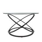 Black/Chrome Cross Base Round Glass Coffee Table, Modern Style, 1-Person Living Room