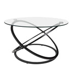 Black/Chrome Cross Base Round Glass Coffee Table, Modern Style, 1-Person Living Room