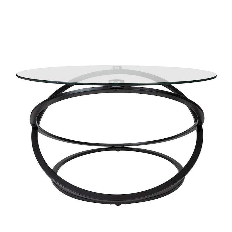 Black/Chrome Cross Base Round Glass Coffee Table, Modern Style, 1-Person Living Room