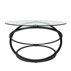 Black/Chrome Cross Base Round Glass Coffee Table, Modern Style, 1-Person Living Room