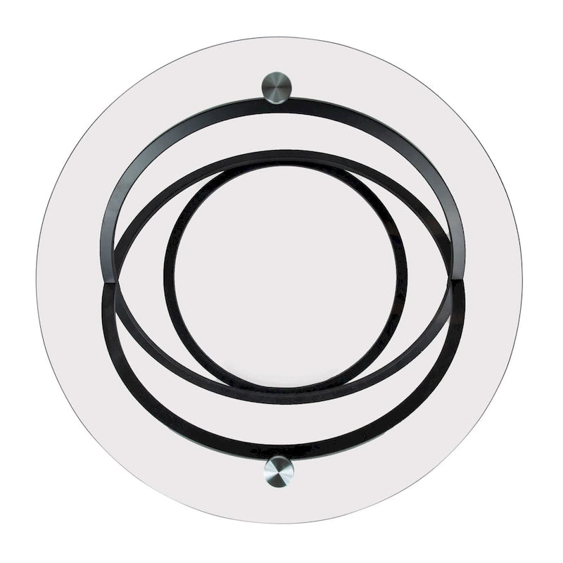 Black/Chrome Cross Base Round Glass Coffee Table, Modern Style, 1-Person Living Room