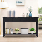 Black Modern Console Table with 4 Drawers & Open Shelf, Single-User Entryway