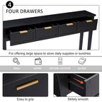 Black Modern Console Table with 4 Drawers & Open Shelf, Single-User Entryway