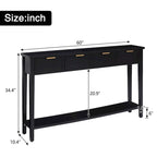 Black Modern Console Table with 4 Drawers & Open Shelf, Single-User Entryway