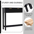 Black Modern Console Table with 4 Drawers & Open Shelf, Single-User Entryway