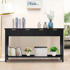 Black Modern Console Table with 4 Drawers & Open Shelf, Single-User Entryway