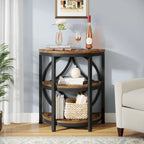Rustic Brown / Grey Half-Round 3-Tier Side Table, Single