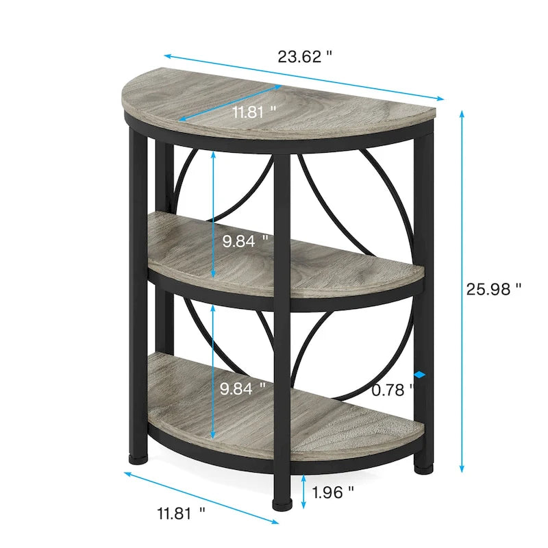 Rustic Brown / Grey Half-Round 3-Tier Side Table, Single