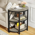 Rustic Brown / Grey Half-Round 3-Tier Side Table, Single