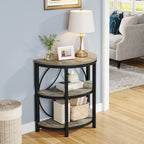 Rustic Brown / Grey Half-Round 3-Tier Side Table, Single