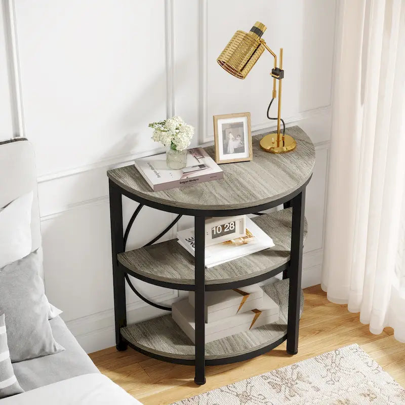 Rustic Brown / Grey Half-Round 3-Tier Side Table, Single