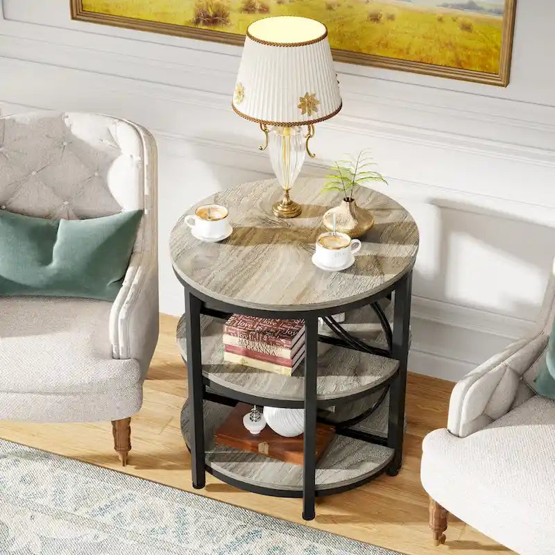 Rustic Brown / Grey Half-Round 3-Tier Side Table, Single