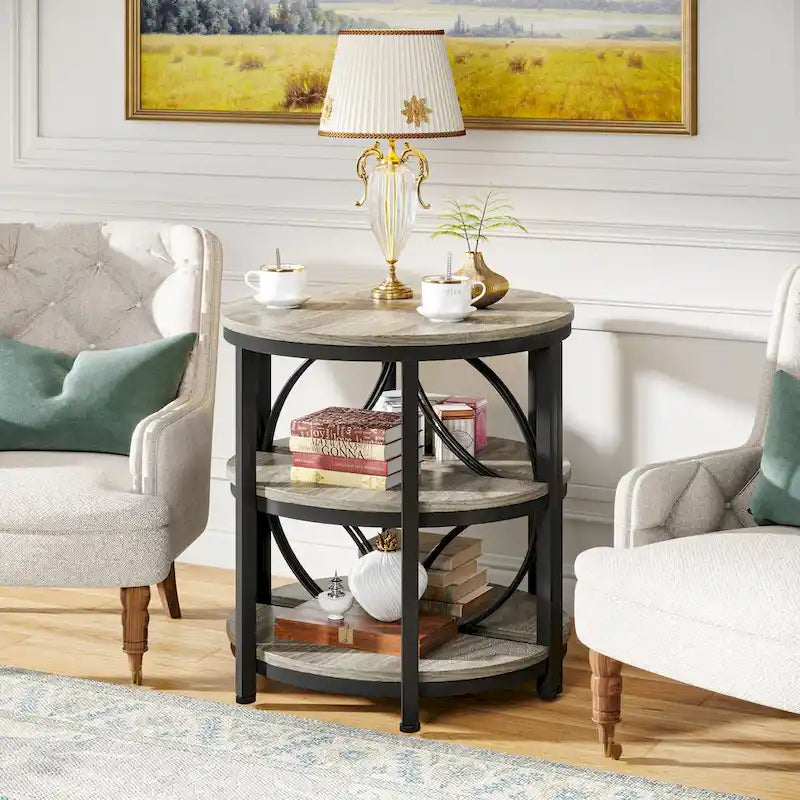 Rustic Brown / Grey Half-Round 3-Tier Side Table, Single