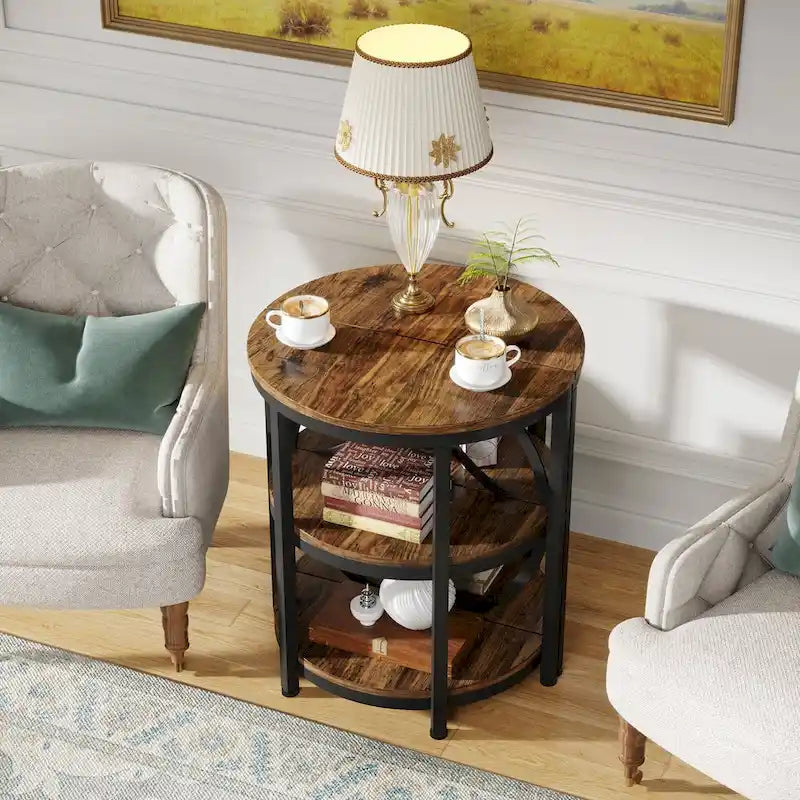 Rustic Brown / Grey Half-Round 3-Tier Side Table, Single