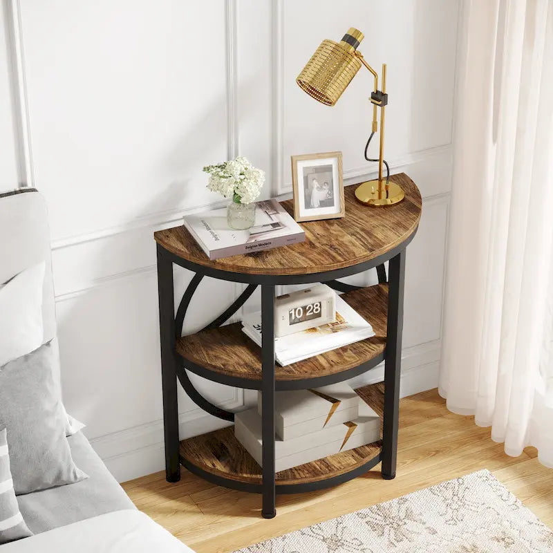 Rustic Brown / Grey Half-Round 3-Tier Side Table, Single