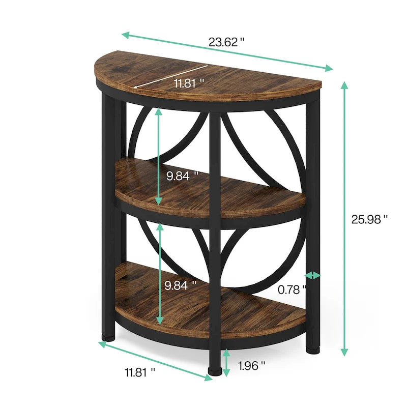 Rustic Brown / Grey Half-Round 3-Tier Side Table, Single