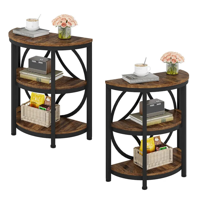 Rustic Brown / Grey Half-Round 3-Tier Side Table, Single