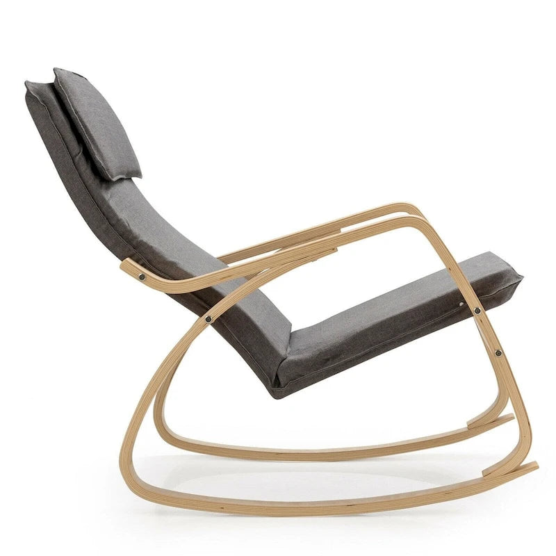 Grey Bentwood Rocking Chair, Fabric Upholstered, 1-Person