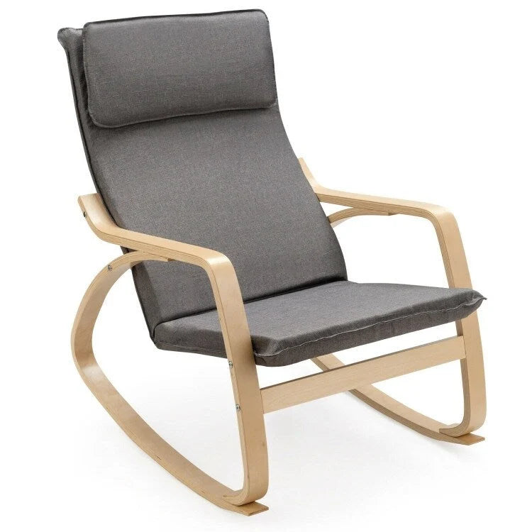 Grey Bentwood Rocking Chair, Fabric Upholstered, 1-Person