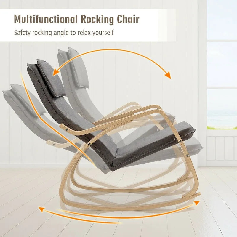 Grey Bentwood Rocking Chair, Fabric Upholstered, 1-Person