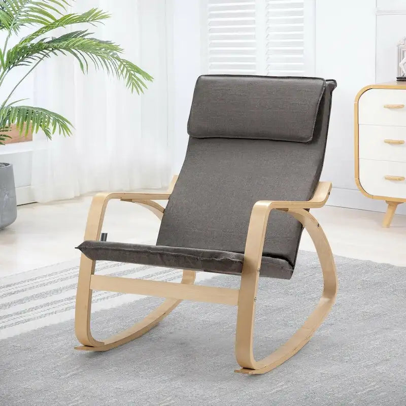 Grey Bentwood Rocking Chair, Fabric Upholstered, 1-Person