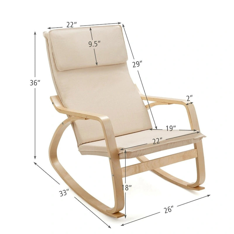 Grey Bentwood Rocking Chair, Fabric Upholstered, 1-Person