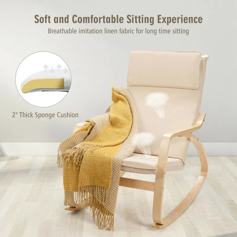 Grey Bentwood Rocking Chair, Fabric Upholstered, 1-Person