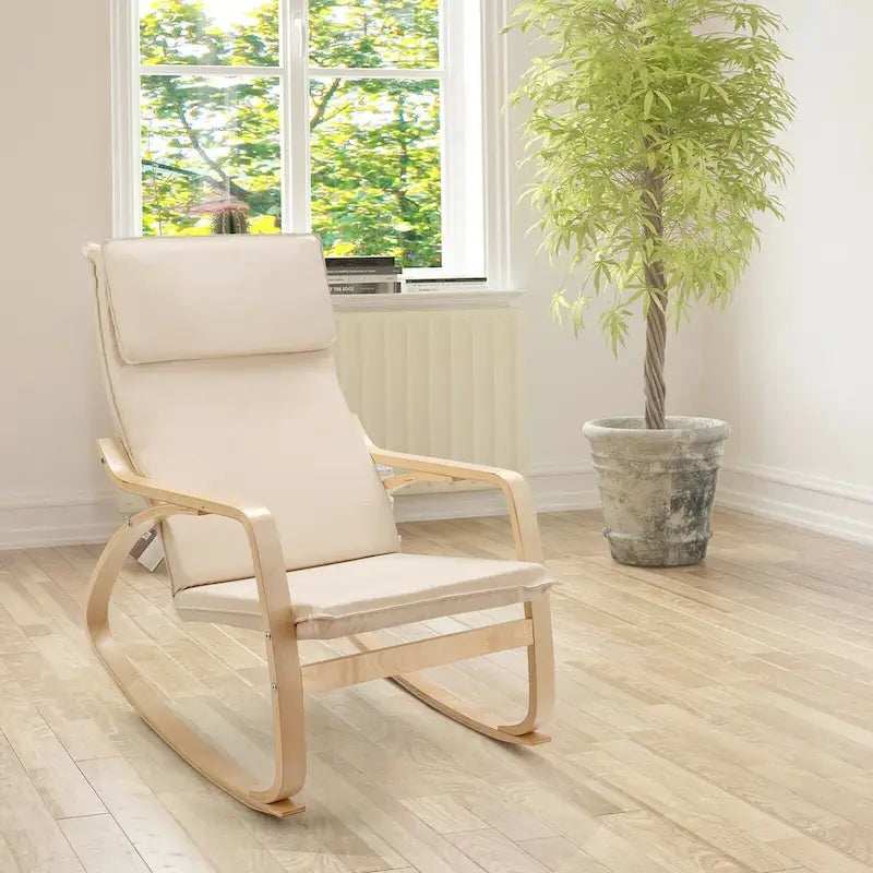 Grey Bentwood Rocking Chair, Fabric Upholstered, 1-Person