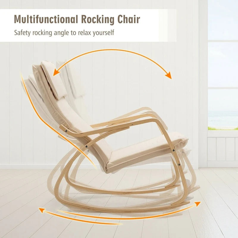 Grey Bentwood Rocking Chair, Fabric Upholstered, 1-Person