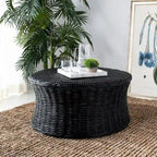 Woven Rattan Cocktail Ottoman (White / Dark Brown / Natural / Black), 1-Person