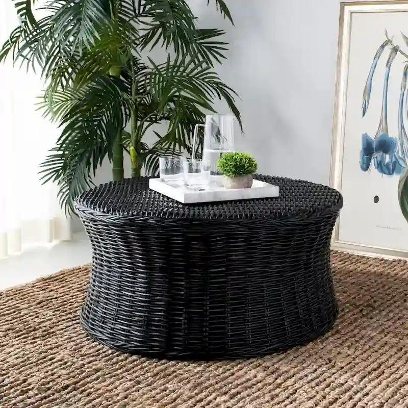 Woven Rattan Cocktail Ottoman (White / Dark Brown / Natural / Black), 1-Person