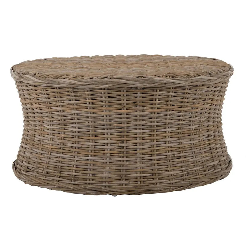 Woven Rattan Cocktail Ottoman (White / Dark Brown / Natural / Black), 1-Person