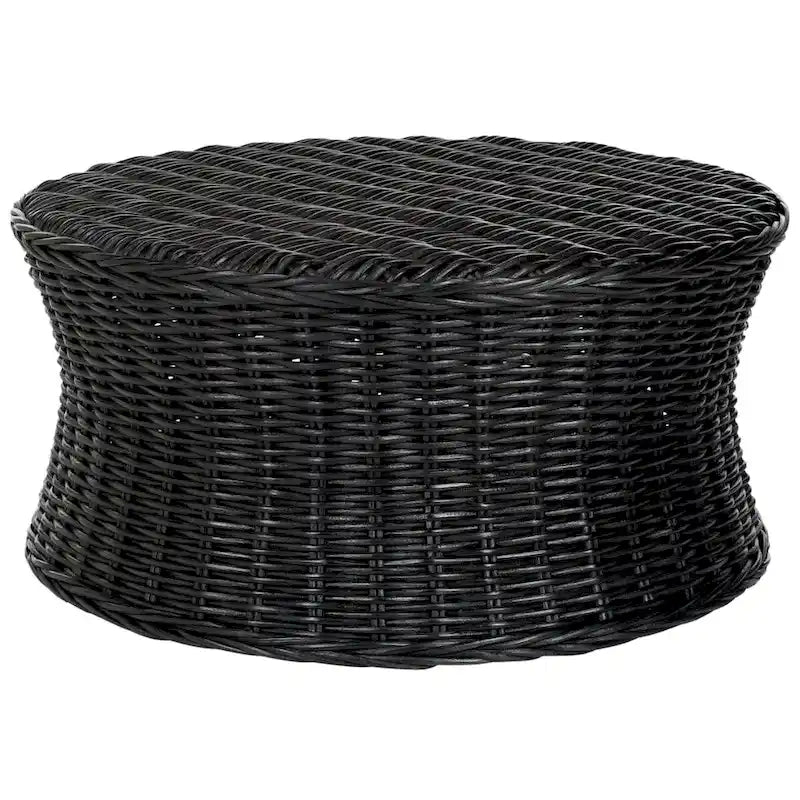 Woven Rattan Cocktail Ottoman (White / Dark Brown / Natural / Black), 1-Person