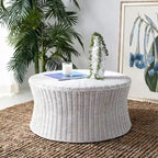 Woven Rattan Cocktail Ottoman (White / Dark Brown / Natural / Black), 1-Person