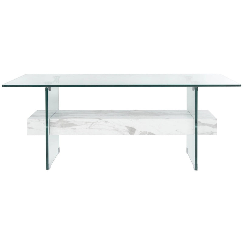 Clear Glass & Wood Shelf Modern Coffee Table, 1-Piece, Multiple Colors
