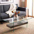 Clear Glass & Wood Shelf Modern Coffee Table, 1-Piece, Multiple Colors