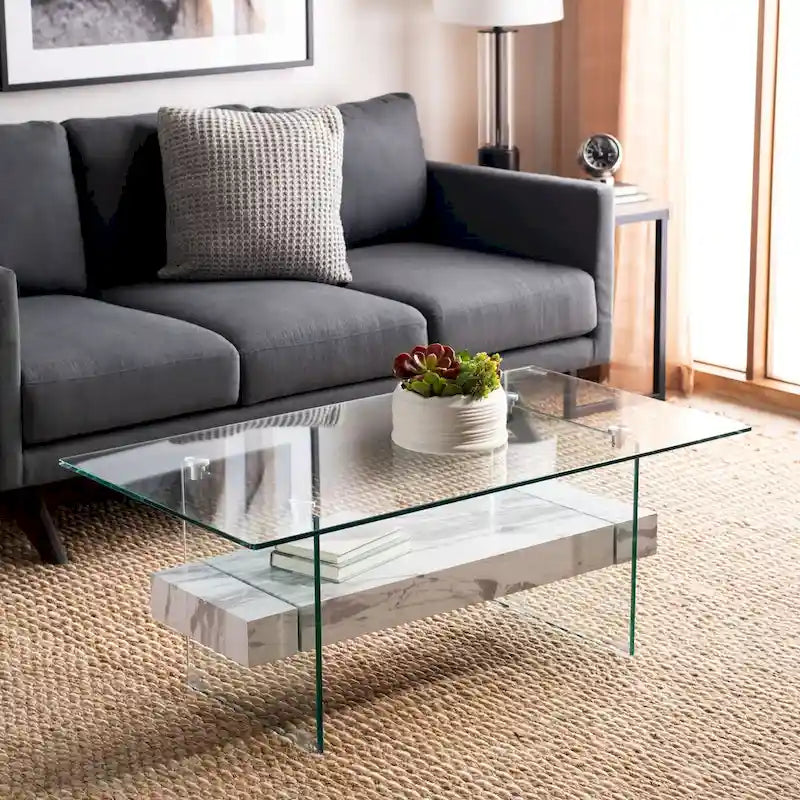 Clear Glass & Wood Shelf Modern Coffee Table, 1-Piece, Multiple Colors